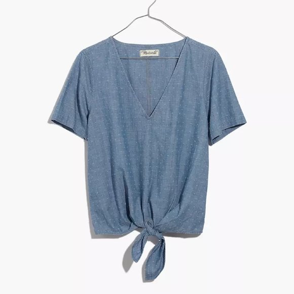 Madewell Chambray Novel Tie-Front Top - Small - Picture 2 of 5